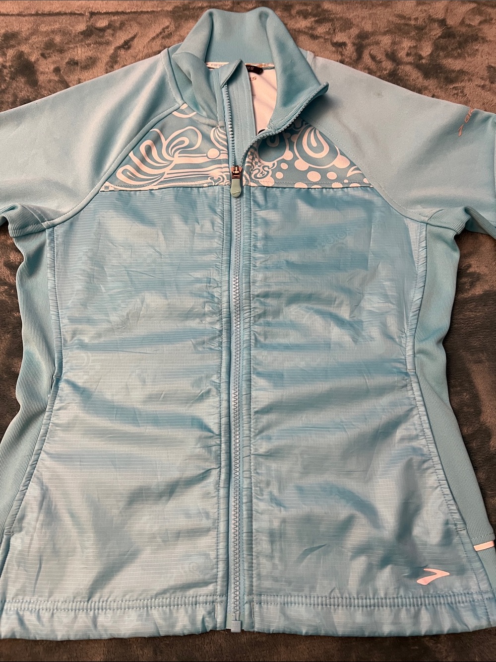 Brooks Light Blue Womens track Jacket with Patterned Yoke , size small